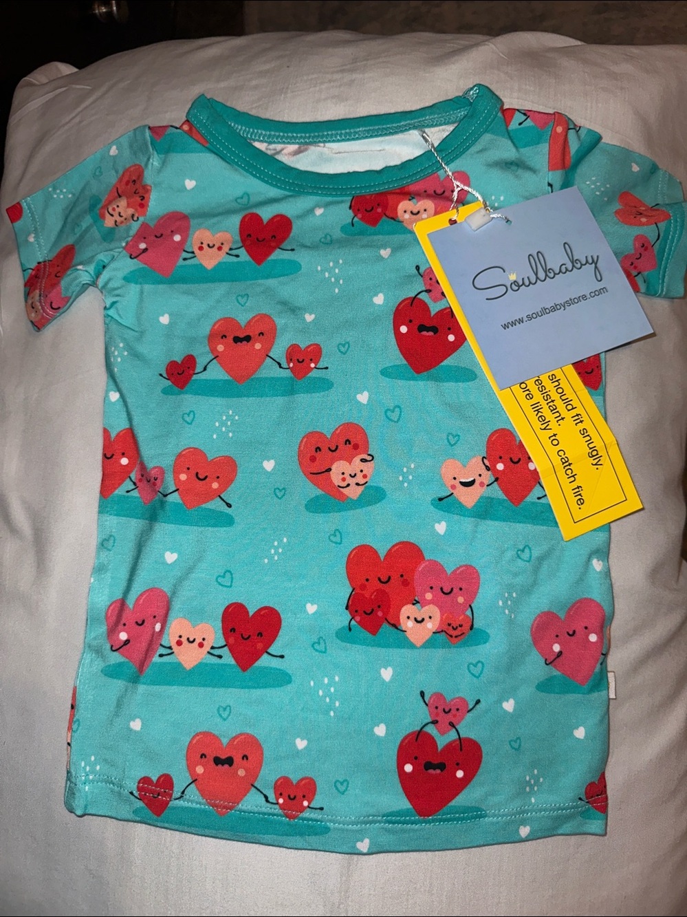 Soulbaby Teal Heart Print Kids Pajama Set Bamboo - Picture 5 of 6